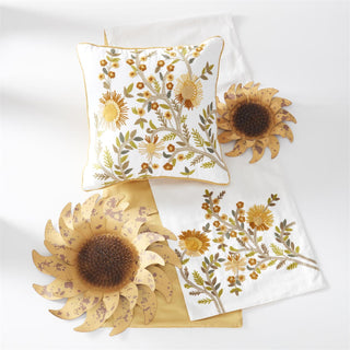 White Square Pillow w/Yellow Embroidered Botanicals  K&K