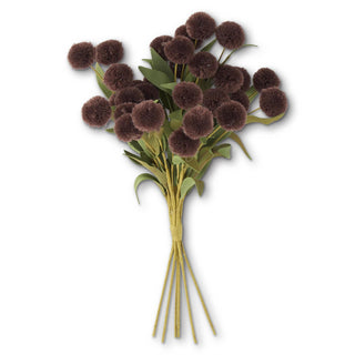 Pompom Pick w/ Green Leaves Artificial Flora K&K Brown