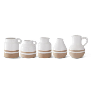 White w/Tan Stripes Ceramic Jugs & Vase  K&K