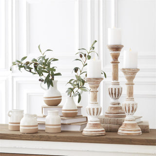 White w/Tan Stripes Ceramic Jugs & Vase  K&K