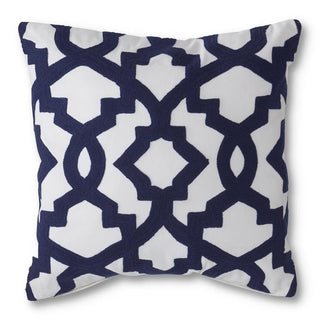 Square Knit White Pillow w/Blue Geometric Pattern  K&K
