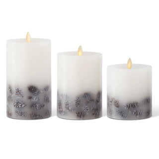 White Wax Pinecone Luminara Indoor Pillar Candle  K&K