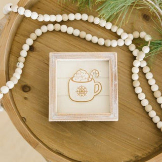 Reversible Wood Framed Sign (Mug/Plant) White/Brown Adams Christmas Adams & Co.