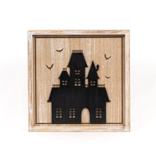 Reversible Wood Sign Haunted House/Castle - Sm Adams Halloween Adams & Co.