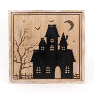 Reversible Wood Framed Sign Haunted House/Castle - Lg Adams Halloween Adams & Co.