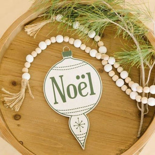 Wood Ornament (Noel) White/Green Adams Christmas Adams & Co.