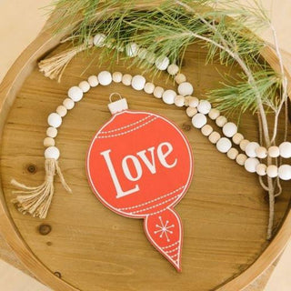 Wood Ornament (LOVE) White/Red Adams Christmas Adams & Co.