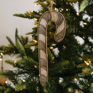 Wood Ornament (Candy Cane) Natural/White/Black Adams Christmas Adams & Co.