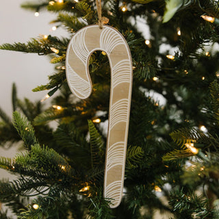 Wood Ornament (Candy Cane) Natural/White/Black Adams Christmas Adams & Co.
