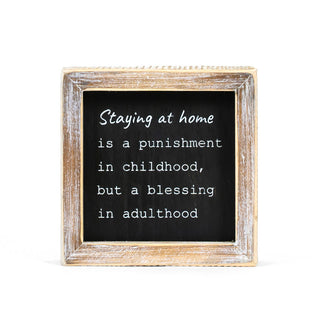 Reversible Wood Framed Sign (What A Year/Staying At Home) Black/White Adams Everyday Adams & Co.