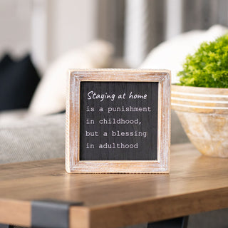 Reversible Wood Framed Sign (What A Year/Staying At Home) Black/White Adams Everyday Adams & Co.