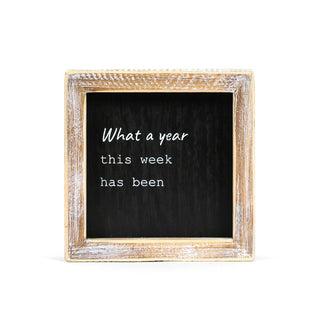 Reversible Wood Framed Sign (What A Year/Staying At Home) Black/White Adams Everyday Adams & Co.