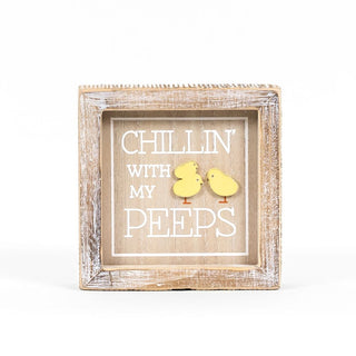 Reversible Wood Framed Sign (CHICK/PEEPS) Natural, White, Yellow Adams Easter/Spring Adams & Co.