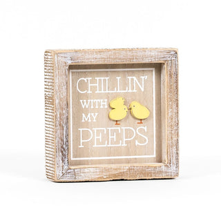 Reversible Wood Framed Sign (CHICK/PEEPS) Natural, White, Yellow Adams Easter/Spring Adams & Co.