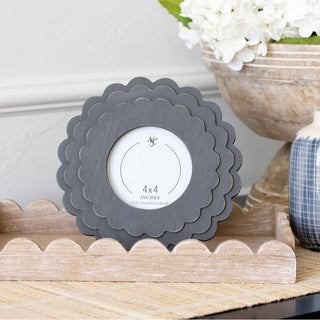 Wood Scallop Photo Frame (Round) Grey (4X4) Adams Everyday Adams & Co.