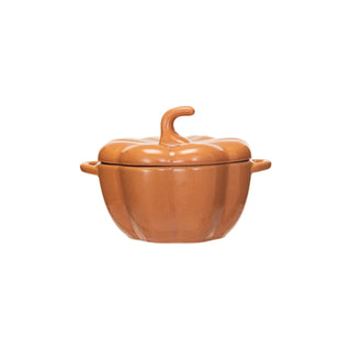 2 Cup Stoneware Pumpkin Baker w/ Handles  Creative Co-Op Orange