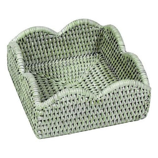 Rattan Scallop Cocktail Napkin Holder Caspari Green