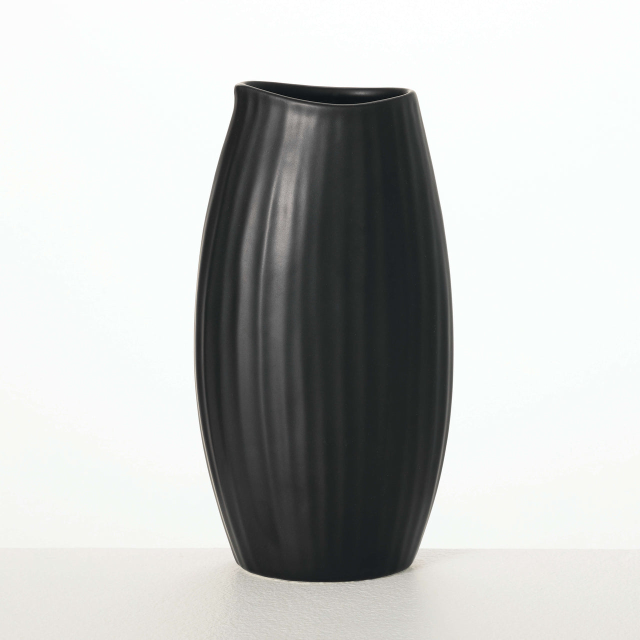 Modern Black Ribbed Vase  Sullivans   