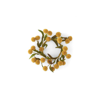 Pompom Candle Ring w/Green Eva Leaves 8.5"  K&K Yellow