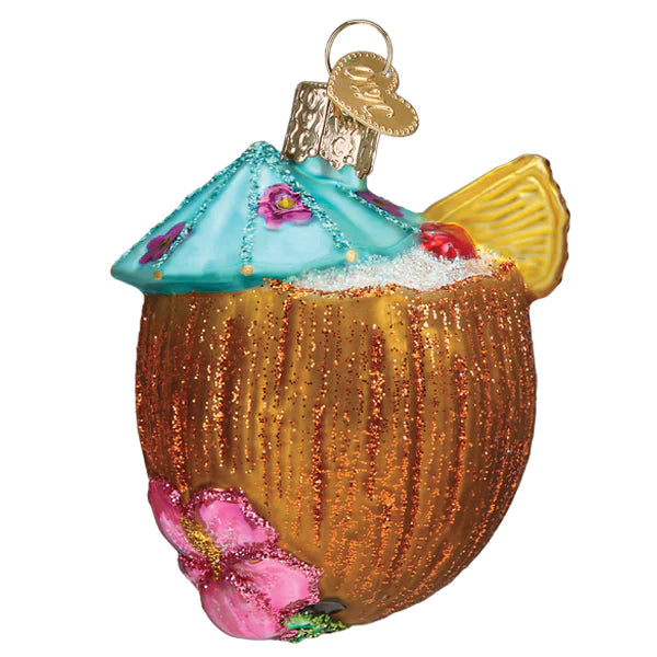 Tropical Coconut Drink Ornament  Old World Christmas   