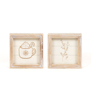 Reversible Wood Framed Sign (Mug/Plant) White/Brown Adams Christmas Adams & Co.