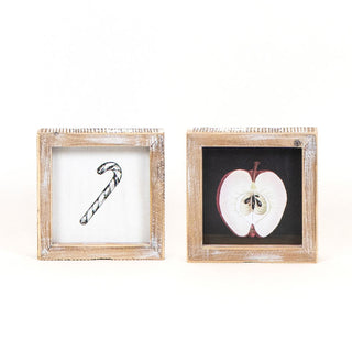 Reversible Wood Framed Sign (Candy Cane/Apple) White/Black/Red Adams Christmas Adams & Co.