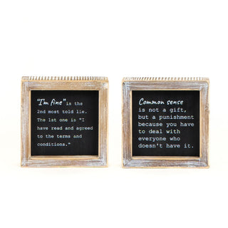 Reversible Wood Framed Sign (Common Sense/I'm Fine) Black/White Adams Everyday Adams & Co.