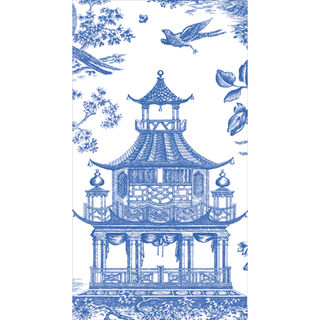 Guest Towel Napkin - Chinoiserie Toile Pagoda Blue  Caspari