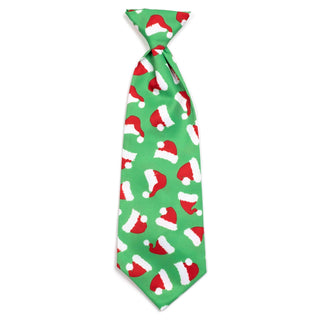 Santa hats necktie for dogs, green with red and white Santa hat pattern