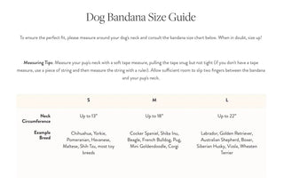 Regent Plaid Flannel Holiday Dog Bandana product page showing a Dog Bandana Size Guide with neck circumference sizes S, M, L.