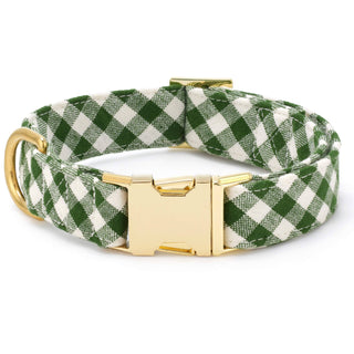 HTH x TFD Mini Gingham Hunter Green Dog Collar The Foggy Dog