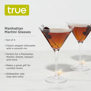 Manhattan Stemmed Glass Martini Cocktail Glasses - Set of 4 TRUE