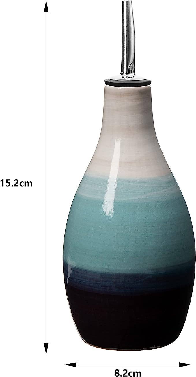 Cruet Ceramic Olive Oil Dispenser Bottle - 6" H 3" W (Blue)  The Wine Savant / Khen Glassware   