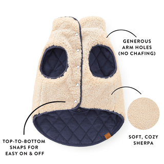 Navy Sherpa-Lined Reversible Dog Jacket The Foggy Dog