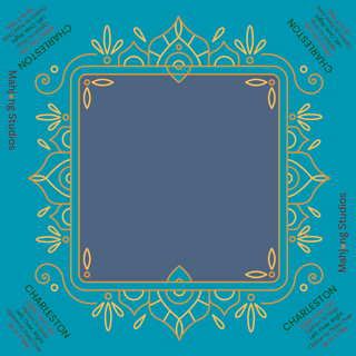 American Mahjong tile set bundle, 166 tiles, blue Studio tiles, ornate gold frame on teal backdrop