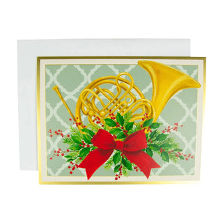 French Horn With Swag - Boxed Holiday Cards Caspari