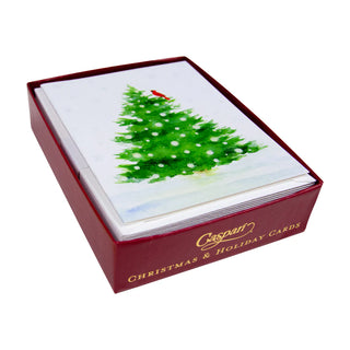 Snowy Tree With Cardinal - Boxed Holiday Cards  Caspari   
