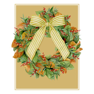 Magnolia Wreath With Striped Bow - Boxed Holiday Cards Caspari