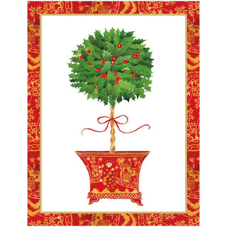 Holly Topiary In Red Pot - Boxed Holiday Cards Caspari