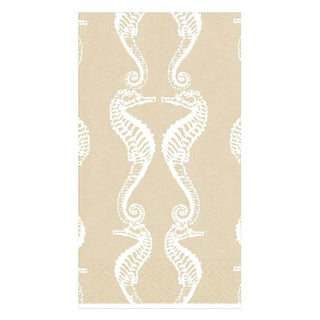 Guest towel Naokin Seahorses Sand with a beige background and white seahorse motif.