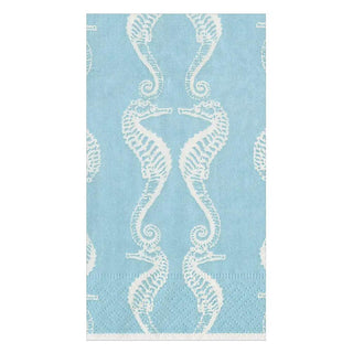 Guest towel Naokin with white seahorses on robin's egg blue background