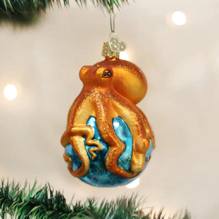 Octopus ornament with glittery orange head and blue base for Christmas tree