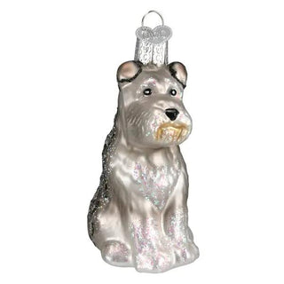 Grey Schnauzer ornament, glass with glitter accents for holiday decor