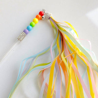 Moo colorful tassel cat teaser wand with rainbow beads and pastel ribbons