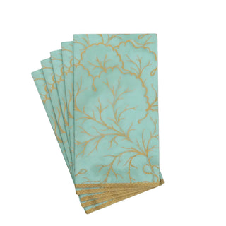 Guest towel napkins in teal with gilded gold coral pattern