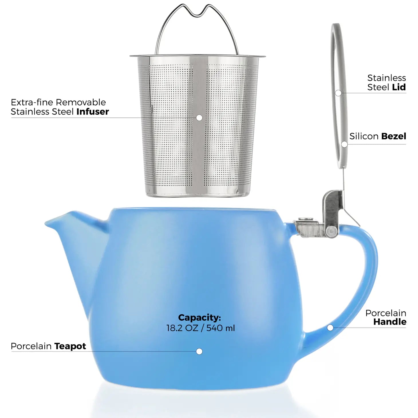 Pluto Blue Porcelain Teapot Infuser 18.2 oz.  TEALYRA   