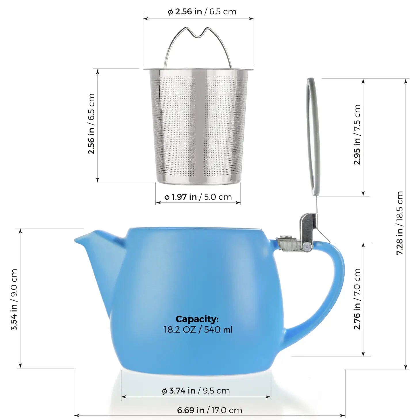 Pluto Blue Porcelain Teapot Infuser 18.2 oz.  TEALYRA   