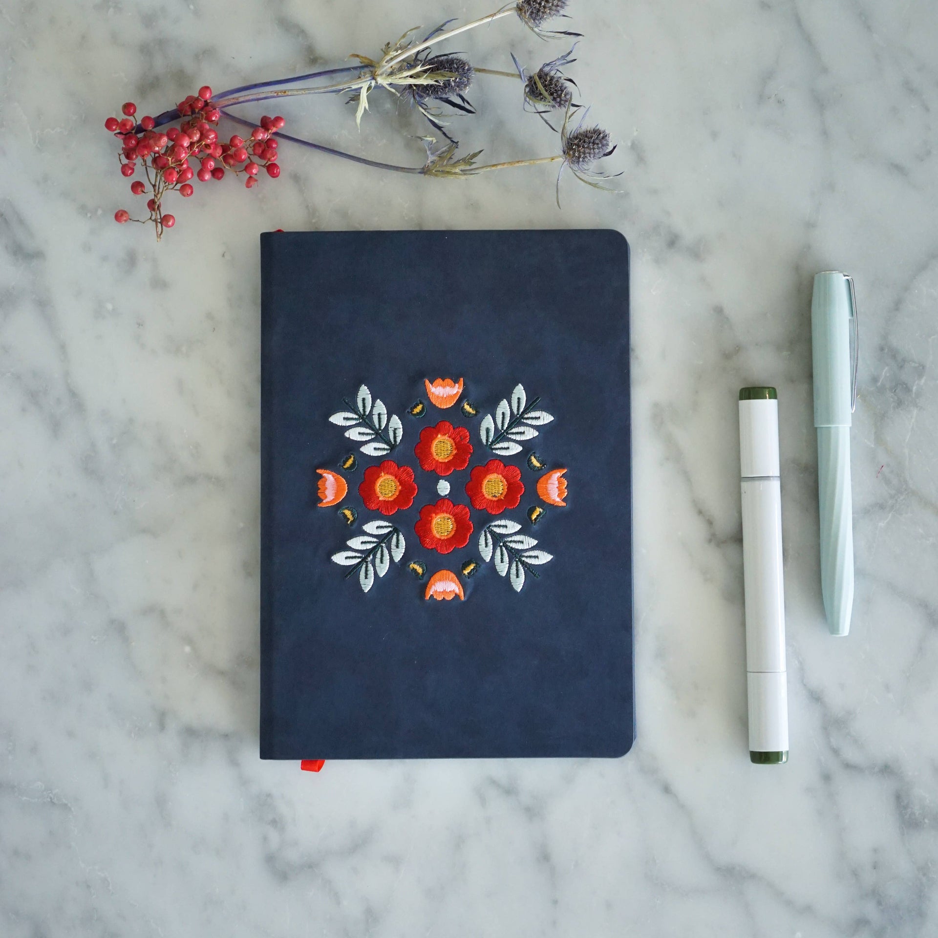 Evelynn Embroidered Layflat Journal Notebook Denik