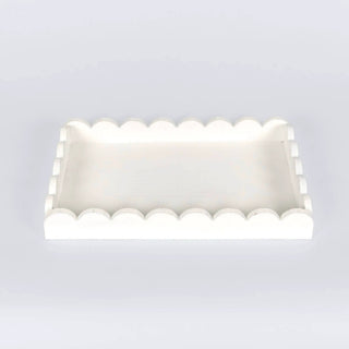 Wood scallop tray in white finish, 13x9x2 for home decor.