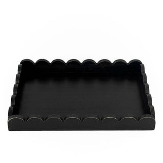 Wood scallop tray, black, 13x9x2 inches, decorative home decor
